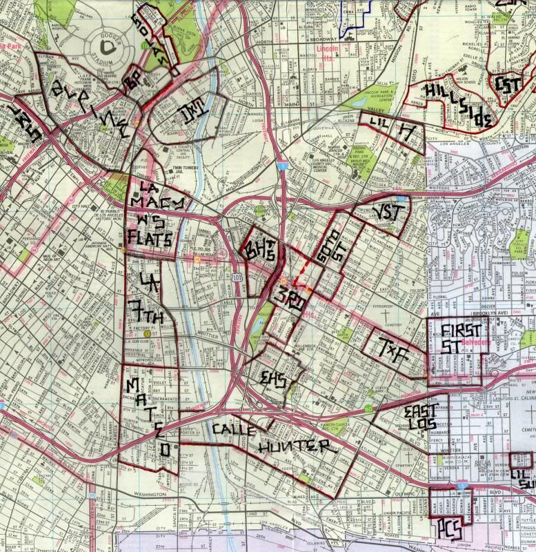 13 East La Gangs Map - Maps Database Source