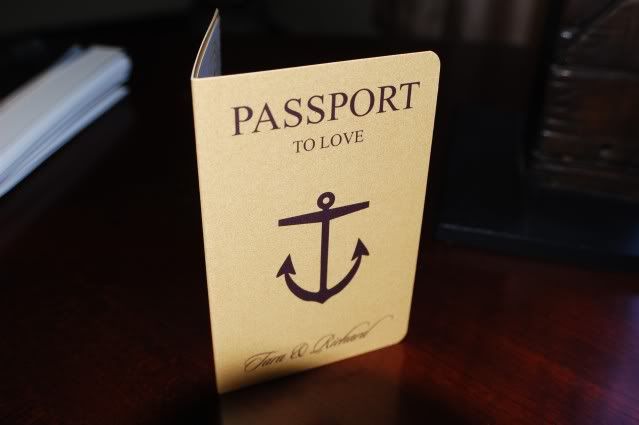 Tara Richard's Cruise wedding boarding pass and mini passport invitations
