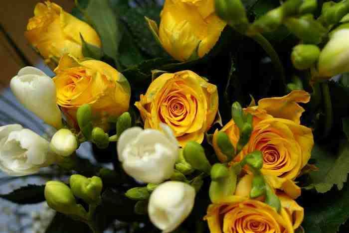 white and yellow rose bouquets. The white rose stands for