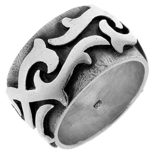 ... Men's Rock 925 Sterling Silver Tribal Tattoo Open Cut Stamp Dome Ring