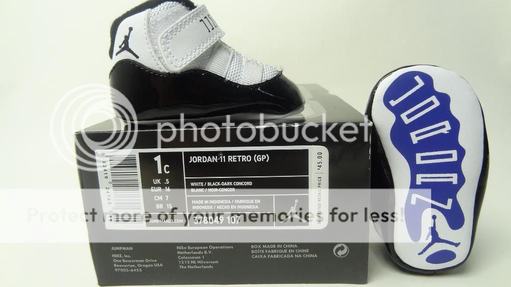 Baby Nike JORDAN 11 RETRO Concord (GP) Size 1 4 Black/White Beanie 