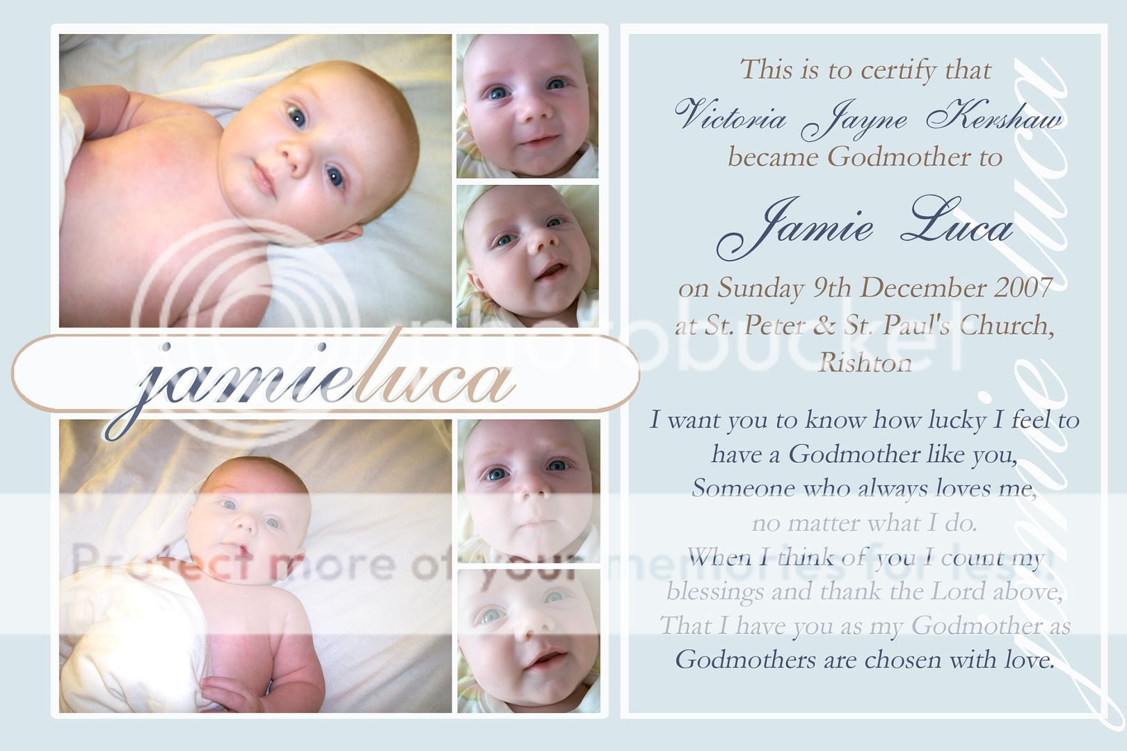 7x5 GODMOTHER GODFATHER GODPARENT CHRISTENING GIFT  