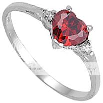   Heart Shaped 3 Stone Clear & Red Garnet CZ Band Ring Size 8  