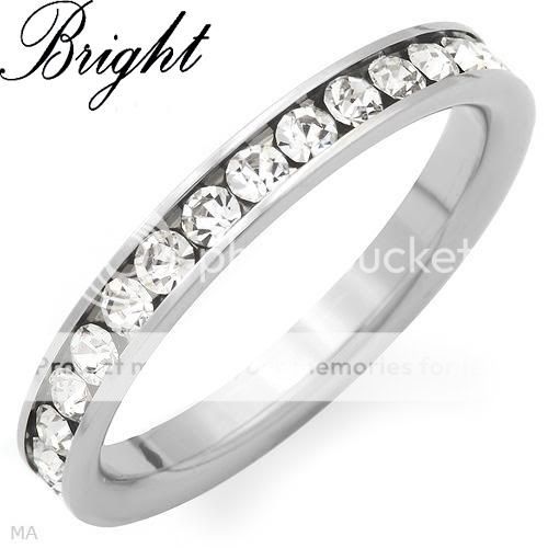 Womens Stainless Steel Eternity Stackable Rhinestone Clear CZ Band 
