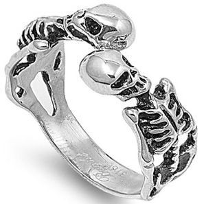 316L Stainless Steel Biker Open Cut 2 Skeleton Skull Mens Gothic Ring 